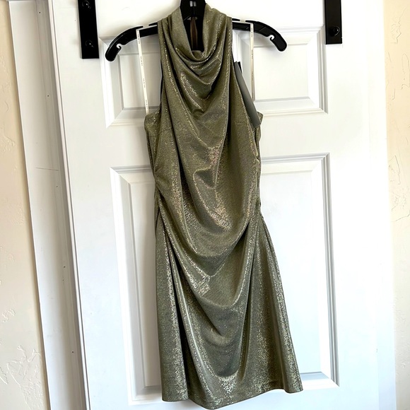 Halston Heritage Dresses & Skirts - Metallic Cowl Neck Halston Evening Collection Mini Dress